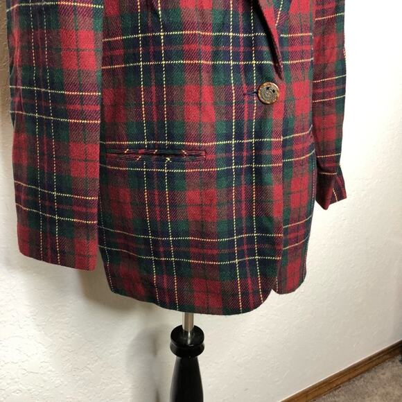 Vintange red green navy gold plaid wool blend button front blazer size 10 - Picture 4 of 16
